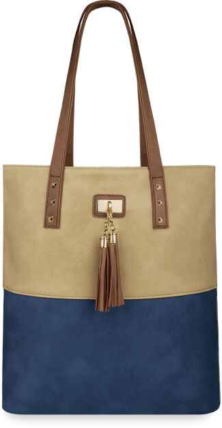 Stylová shopper taška dámská s cvočky a třásněmi - béžová