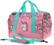 Taška na kočárek pro maminku tatínka organizér unicorn jednorožec velká sportovní taška cestovní dětský bazén tělocvična trénink pro dívku - růžová s modrou barvou - 2