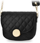 Dámská prošívaná crossbody kabelka s půlkulatou klopou – černá - 5