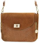 Italská semišová crossbody kabelka s raženým vzorem - camel - 2