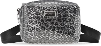 Dámská průhledná šedo bílá bederní ledvinka taštička kabelka na opasek monnari s organizérem panter - stříbrná-černá
