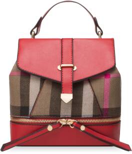 Malý dámský batoh s klopou stylový batůžek  káro - červený