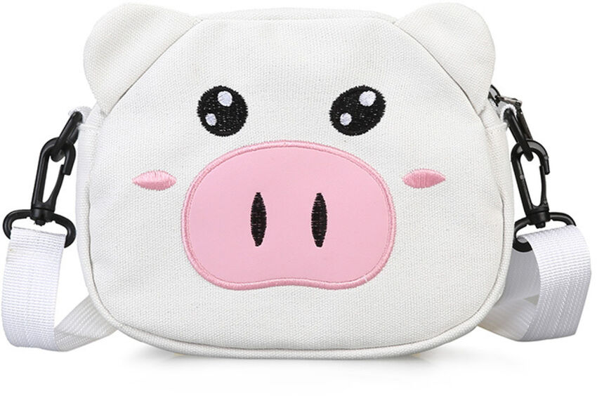 Dívčí crossbody kabelka malá plátěná taštička ve tvaru prasátka BÍLÁ
