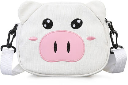 Dívčí crossbody kabelka malá plátěná taštička ve tvaru prasátka BÍLÁ