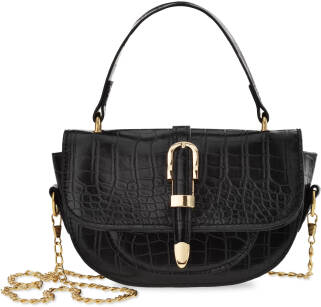 Elegantní dámská taška malá listonoška půlměsíc s přezkou kufřík s reliéfním vzorem krokodýlí kůže - černá