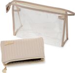 Sada: průhledný cestovní kosmetický kufřík + kosmetický kufřík z ekokůže - béžový - 3