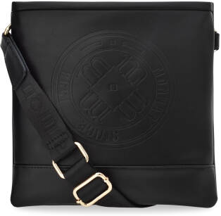 Mdámská  kabelka tříkomorová listonoška taška na dokumenty s vytlačeným logem třemi a sportovním popruhem  - černá