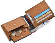 Kožená pánská peněženka vodorovná z matné nubukové kůže - camel - 3