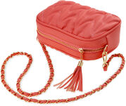 Měkká prošívaná kabelka dámská listonoška s přívěskem na řetízku - červená - 3