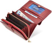 Mimořádná kožená dámská peněženka rovicky lakovaná lisovaná portmonka rfid elegantní krabička - tmavě růžová - 5