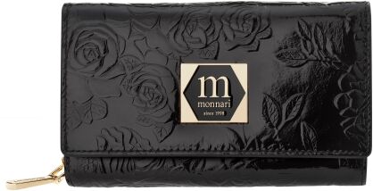 Monnari dámská kožená peněženka na dárek elegantní peněženka s květinami - černá