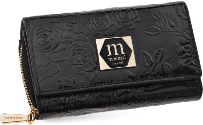 Monnari dámská kožená peněženka elegantní květovaný motiv dárková - černá