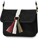 Malá crossbody kabelka obálka s klopou a třásněmi boho - černá - 2