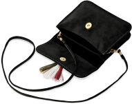 Malá crossbody kabelka obálka s klopou a třásněmi boho - černá - 3