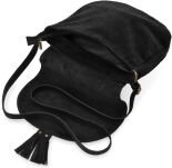 Italská kožená semišová crossbody kabelka boho s třásněmi – černá - 4