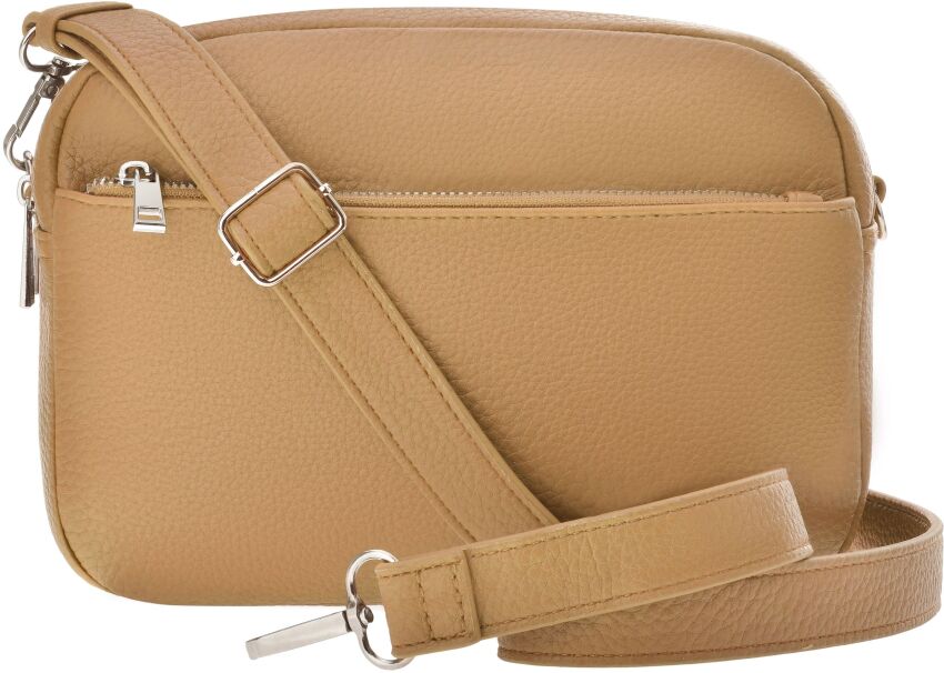 Klasická poštovní taška malá kabelka na rameno s koženým páskem - béžová