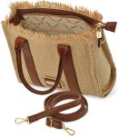 Femestage tkaná dámská slaměná taška s košíkem prostorná do ruky a přes rameno - hnědá - 3