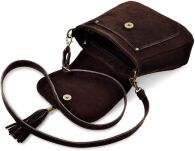 Dámská semišová kabelka přes rameno italská kožená crossbody s třásněmi - čokoládová - 3