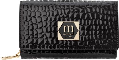 Monnari lakovaná dámská kožená peněženka elegantní mincovník se vzorem - černý