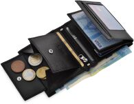 4U Cavaldi malá klasická kožená pánská rozšiřitelná peněženka slick horizontální měkká kůže RFID - černá - 4