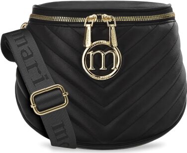 MONNARI dámská prostorná prošívaná kabelka ledvinka crossbody s popruhem s logem – černá