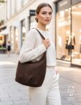Italská kožená dámská kabelka semišový vak shopper přes rameno – čokoládová - 4