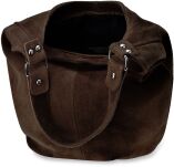 Kožená italská dámská semišová kabelka sáček shopper na rameno - čokoládová - 2
