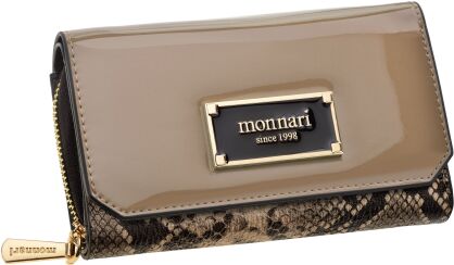 Dámská peněženka s klopou Monnari portmone na zip a patent lakovaná exkluzivní - béžová