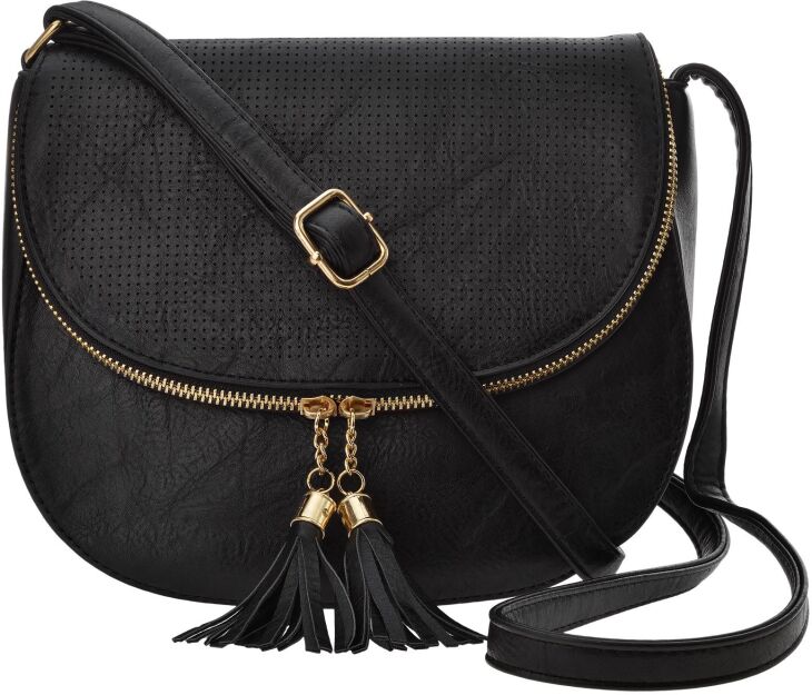 Výjimečná pošťačka s klopou dámská kabelka třásně ažurová - černá