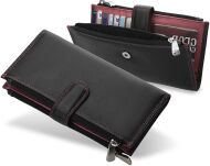 Funkční dámská peněženka visconti přírodní kůže spousta přihrádek černá - červená - 3