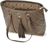 Velká dámská prošívaná taška Monnari s řetízkem na klíče - béžová - 4