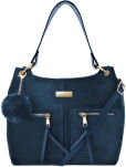 Klasická dámská kabelka kufřík shopper bag s bambulí velur semiš - 13