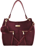 Klasická dámská kabelka kufřík shopper bag s bambulí velur semiš - 15
