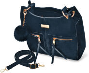 Klasická městská taška dámská kabelka kufřík taška typu shopper přes rameno s bambulí velur semiš - 9