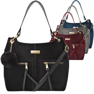 Klasická městská taška dámská kabelka kufřík taška typu shopper přes rameno s bambulí velur semiš