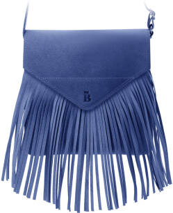 Módní dámská kabelka listonoška s klopou baleine s třásněmi ve stylu boho přírodní kůže modrá