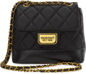 Monnari prošívaná kabelka elegantní crossbody kufřík na řetízku – černá