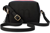 Dámská kabelka listonoška monnari přes rameno s barevným prošitím ažurovým logem a přívěškem s třásněmi - černá - 2