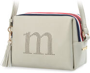 Dámská kabelka listonoška monnari přes rameno s barevným prošitím ažurovým logem a přívěškem s třásněmi - černá - 3