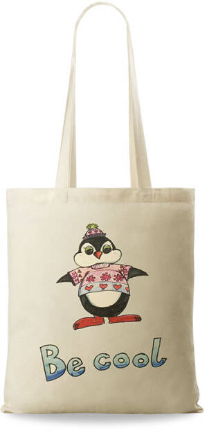 Kabelka shopper bag eko bavlněná taška s potiskem na nákupy béžová pinguin
