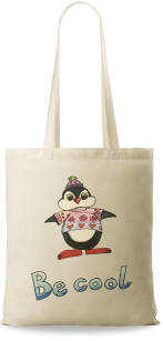 Kabelka shopper bag eko bavlněná taška s potiskem na nákupy béžová pinguin