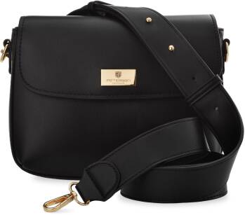 PETERSON classic elegantní dámská kabelka z kvalitní ekokůže městská kabelka s širokým popruhem a klopou - černá