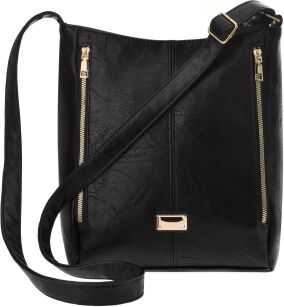 Velká dámská kabelka crossbody s nastavitelným popruhem a kapsami na zip - černá