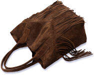 Velká dámská taška semiš přírodní kůže třásně boho - hnědá - 2