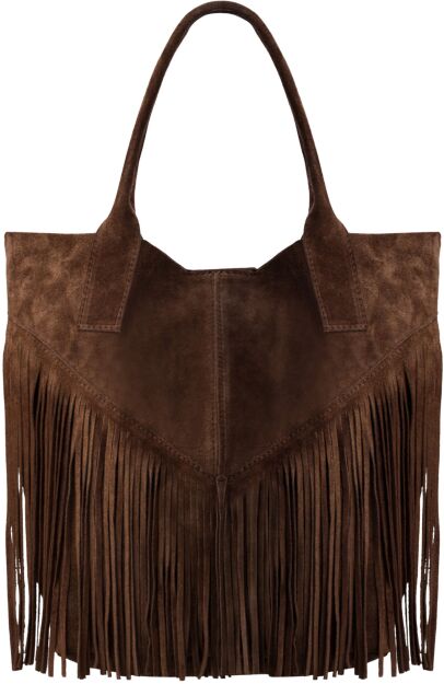 Velká dámská taška semiš přírodní kůže třásně boho - hnědá