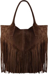 Velká dámská taška semiš přírodní kůže třásně boho - hnědá