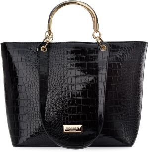 Monnari klasická kabelka dámská velká taška loďka shopper lakovaná na rameno - černá