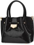 Malá dámská kabelka se zajímavým střihem lakovaný kufřík s reliéfním vzorem kůže - černá - 2