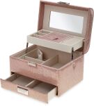Monnari elegantní kufřík na šperky kosmetiku se zrcátkem organizér kosmetická taštička šperkovnice – růžový - 3