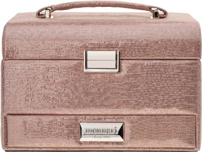 Monnari elegantní kufřík na šperky kosmetiku se zrcátkem organizér kosmetická taštička šperkovnice – růžový
